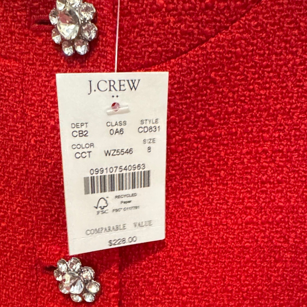 Jcrew Red Tweed Jacket with crystal Buttons - Picture 4 of 5